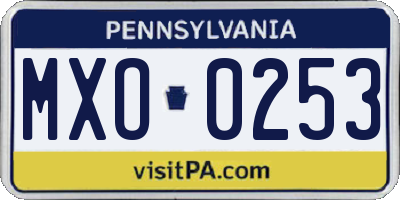PA license plate MXO0253