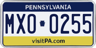 PA license plate MXO0255