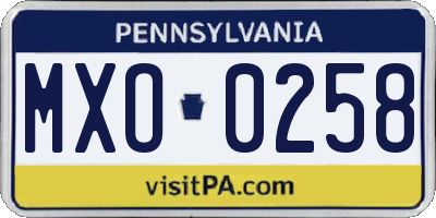 PA license plate MXO0258
