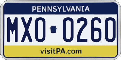 PA license plate MXO0260