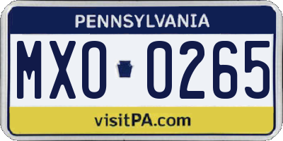 PA license plate MXO0265