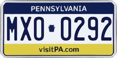 PA license plate MXO0292
