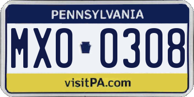 PA license plate MXO0308