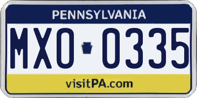 PA license plate MXO0335