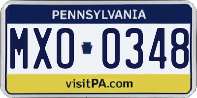 PA license plate MXO0348