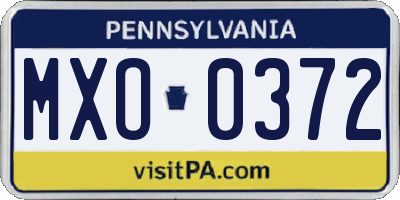 PA license plate MXO0372