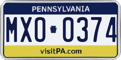 PA license plate MXO0374
