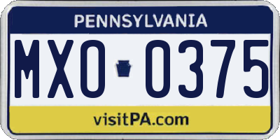 PA license plate MXO0375