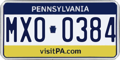 PA license plate MXO0384