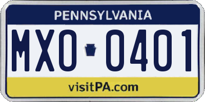 PA license plate MXO0401