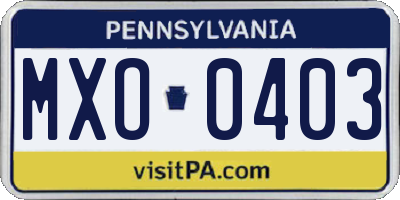 PA license plate MXO0403
