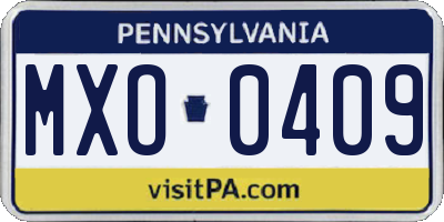 PA license plate MXO0409