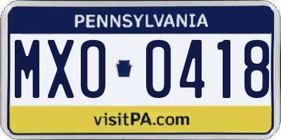 PA license plate MXO0418
