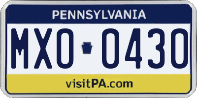 PA license plate MXO0430