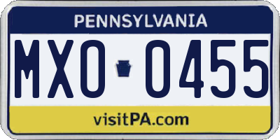 PA license plate MXO0455