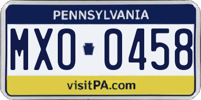 PA license plate MXO0458