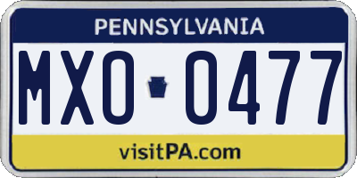 PA license plate MXO0477