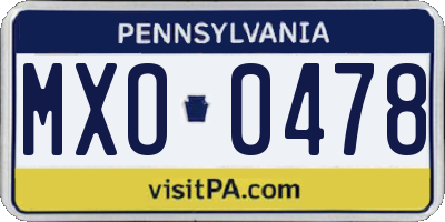 PA license plate MXO0478