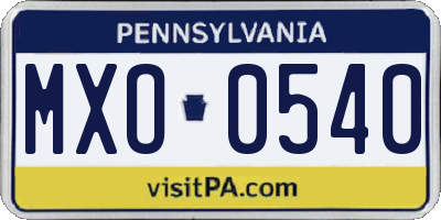 PA license plate MXO0540