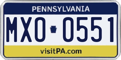 PA license plate MXO0551