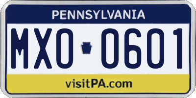PA license plate MXO0601