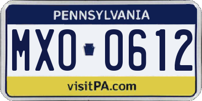 PA license plate MXO0612