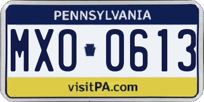 PA license plate MXO0613