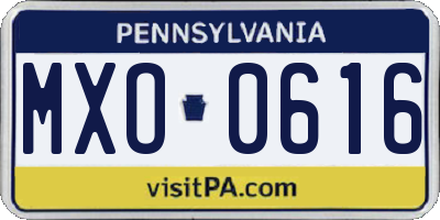 PA license plate MXO0616