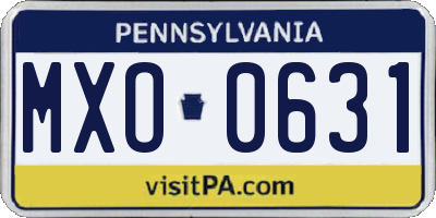 PA license plate MXO0631