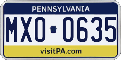PA license plate MXO0635
