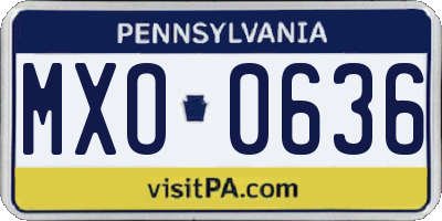 PA license plate MXO0636