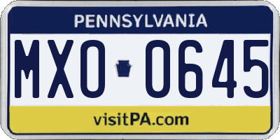 PA license plate MXO0645