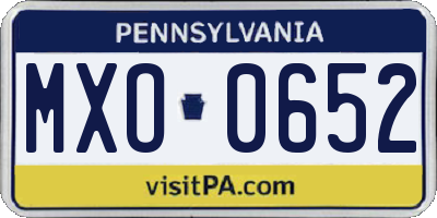 PA license plate MXO0652