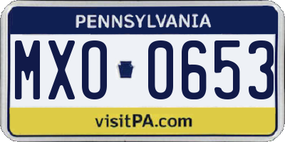 PA license plate MXO0653