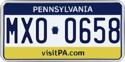 PA license plate MXO0658