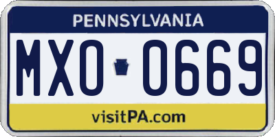 PA license plate MXO0669
