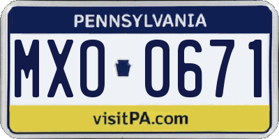 PA license plate MXO0671