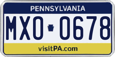 PA license plate MXO0678