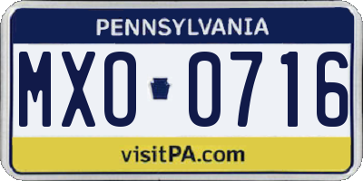 PA license plate MXO0716