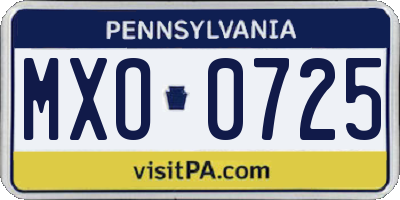 PA license plate MXO0725