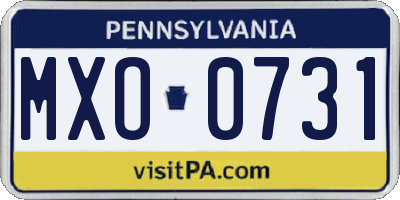 PA license plate MXO0731