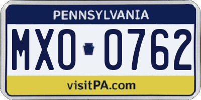 PA license plate MXO0762