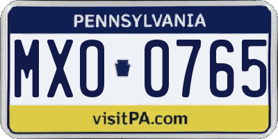 PA license plate MXO0765