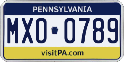 PA license plate MXO0789