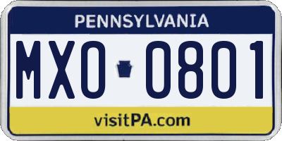 PA license plate MXO0801