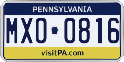 PA license plate MXO0816