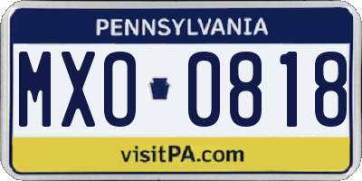 PA license plate MXO0818