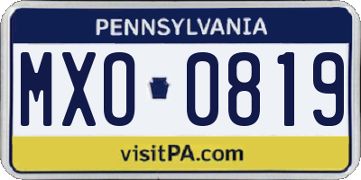 PA license plate MXO0819