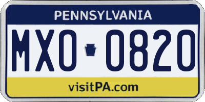 PA license plate MXO0820