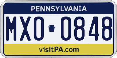 PA license plate MXO0848